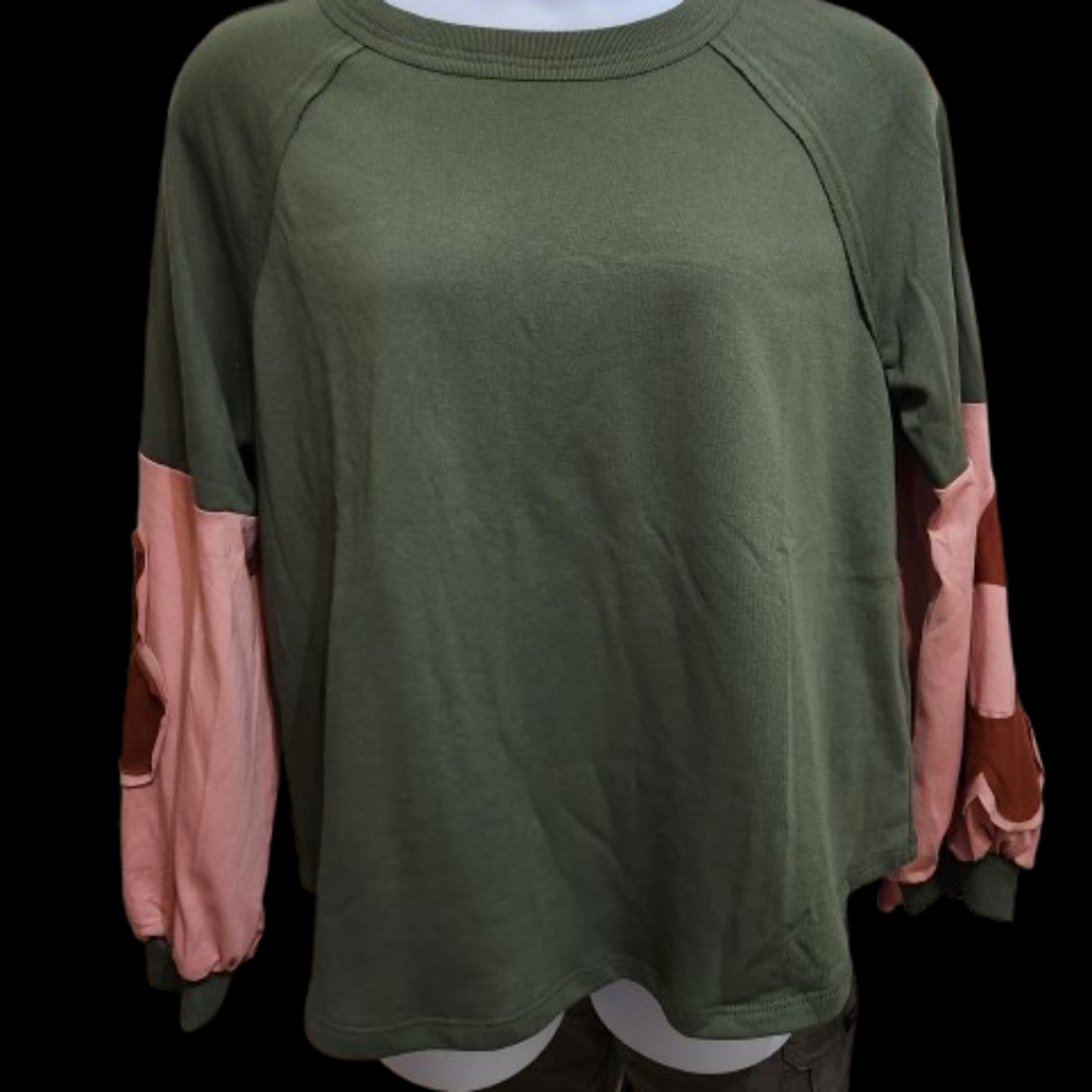Free People knock off from Shein XL sweatshirt olive/pink/rust 60 cotton 40 poly